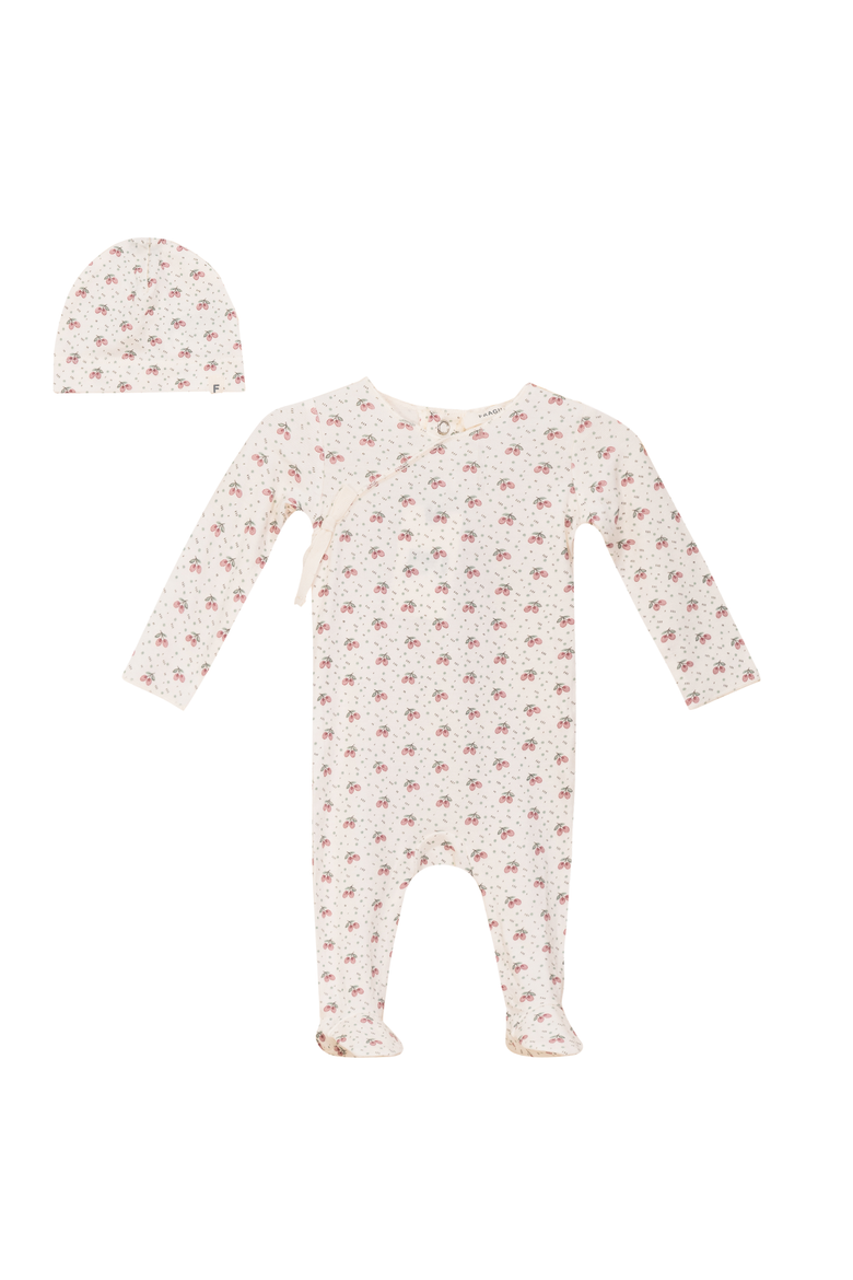 Fruit Print Wrap Romper Set with Hat, Main, color, Mauve