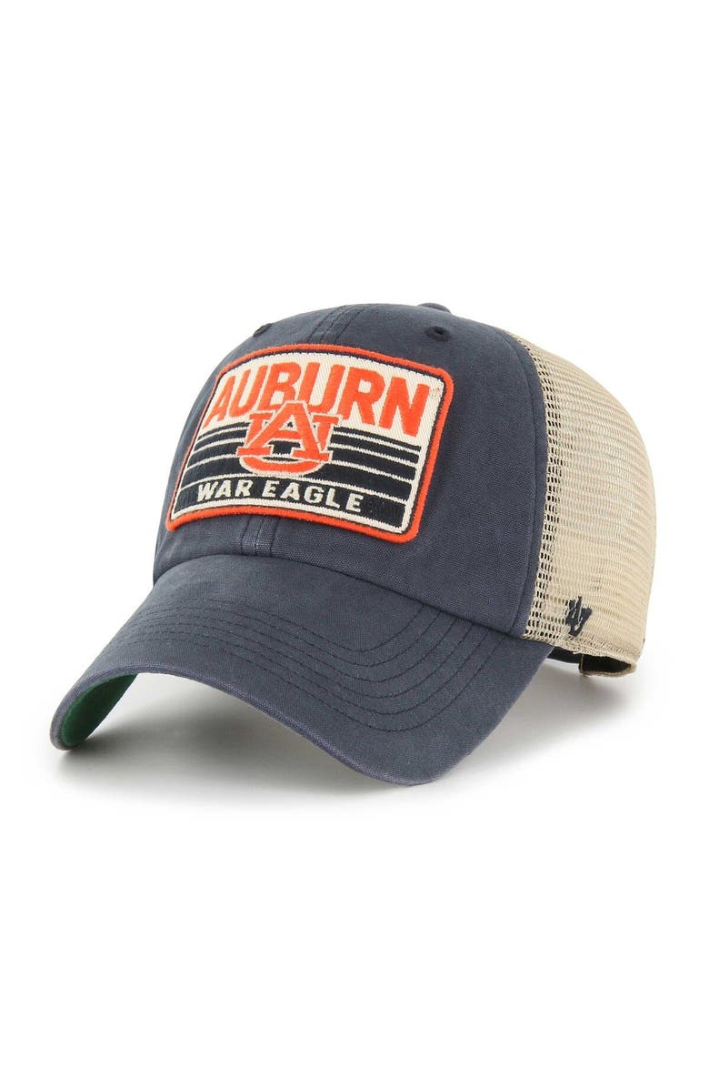 '47 Men's '47 Navy Auburn Tigers Four Stroke Clean Up Trucker Snapback Hat, Main, color,