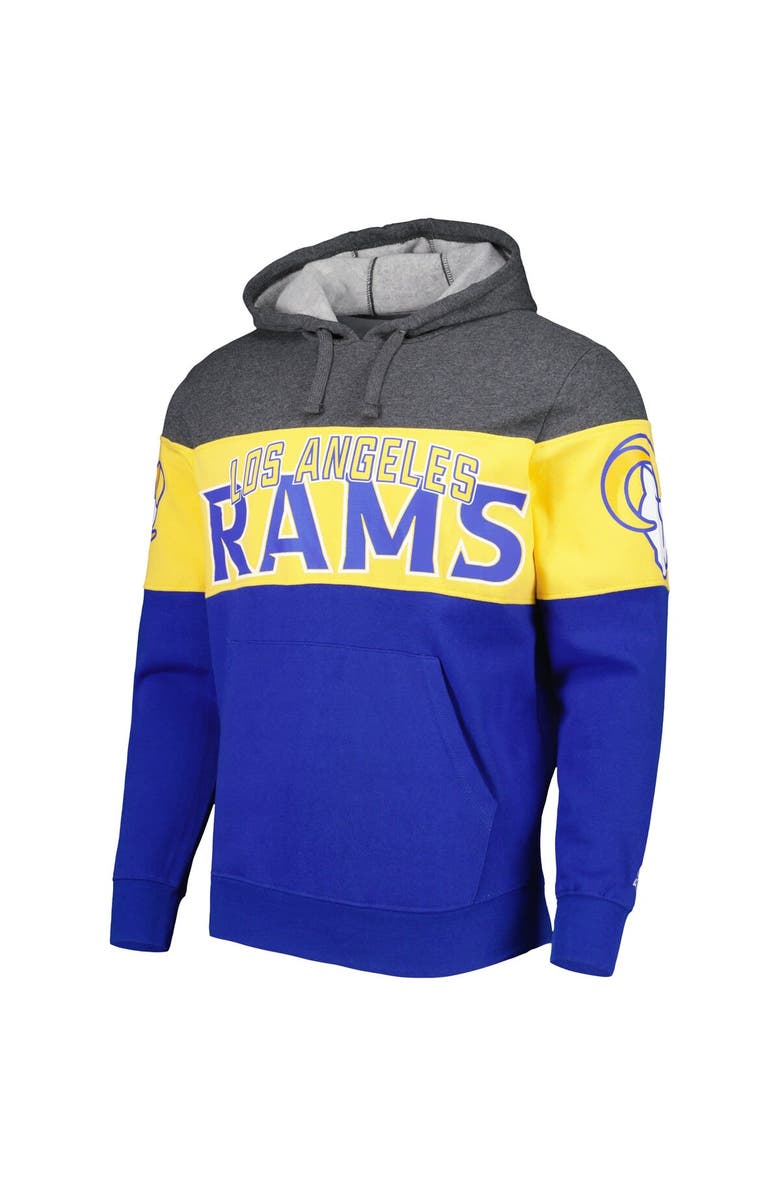 STARTER Men's Starter Heather Charcoal/Royal Los Angeles Rams Extreme Pullover Hoodie, Alternate, color, Heather Gray