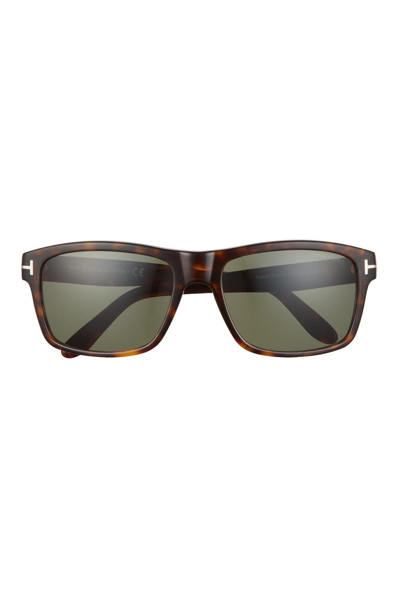 August 58mm Rectangular Sunglasses, Main, color, DARK HAVANA / GREEN