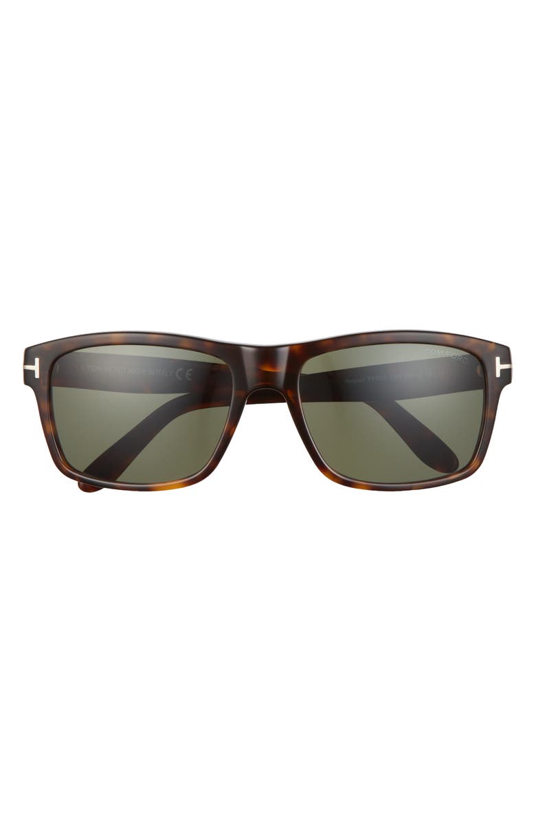 TOM FORD August 58mm Rectangular Sunglasses, Main, color, Dark Havana / Green