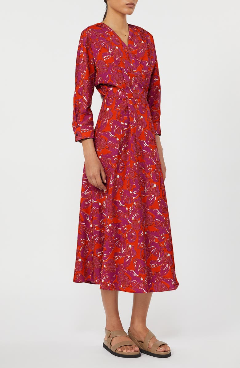 Max Mara Camino Shell Print Cotton Poplin Wrap Dress, Alternate, color, Coral