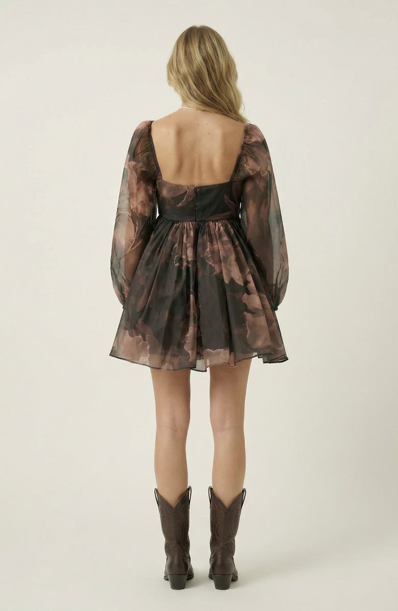 Modenaire Floral Organza Bubble-Sleeve Tulle-Layered Mini Dress, Alternate, color, Floral Organza