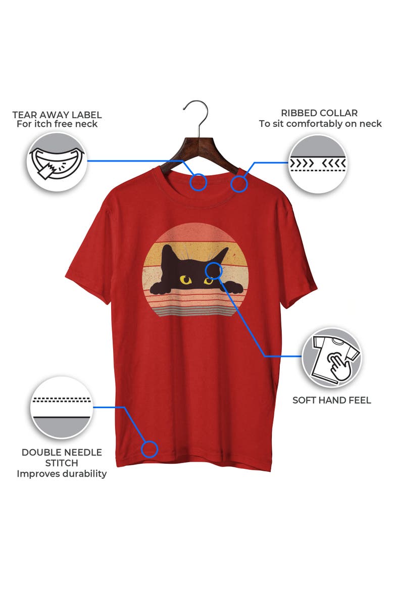 Men's Retro Stripes Cat Short Sleeve Graphic T-Shirt, Alternate, color, Red