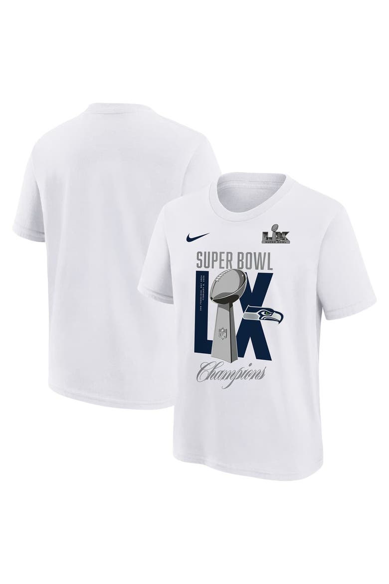 Youth Nike White Seattle Seahawks Super Bowl LX Champions Lombardi Trophy T-Shirt, Main, color, White