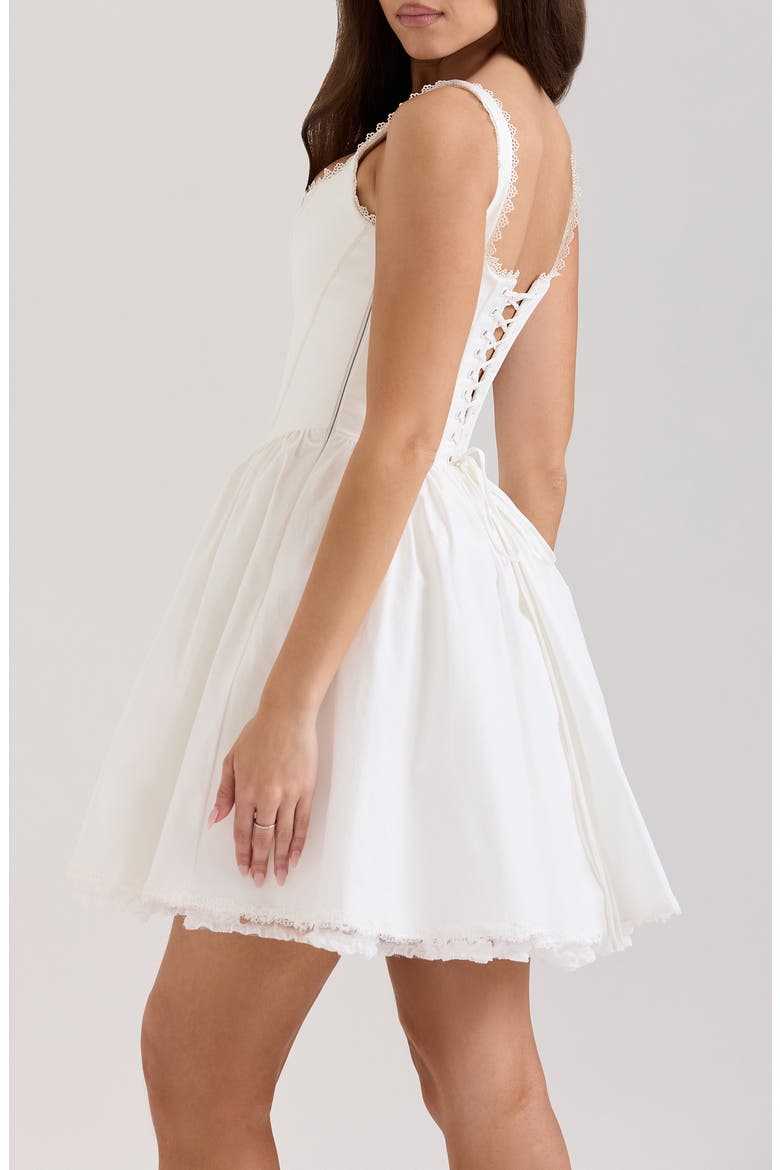 Letitia Lace Trim Stretch Cotton Corset Cocktail Minidress, Alternate, color, WHITE