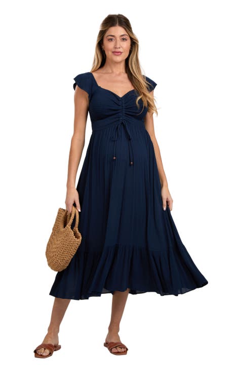 Smocked Ruched Ruffle Hem Maxi Dress