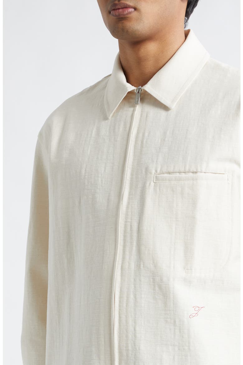 La Chemise Mecano Embroidered Zip Front Shirt, Alternate, color, OFF-WHITE