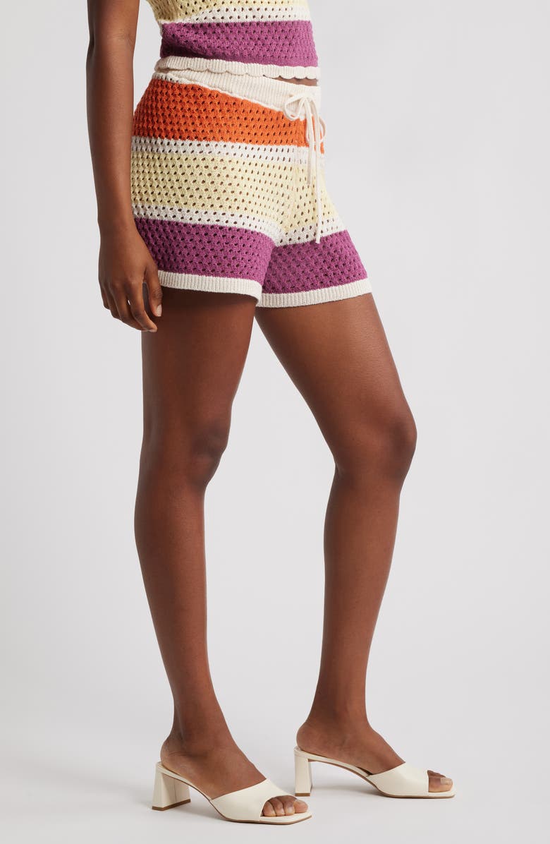 VERO MODA True Stripe Open Stitch Sweater Drawstring Shorts, Alternate, color, Gardenia Stripes Multi