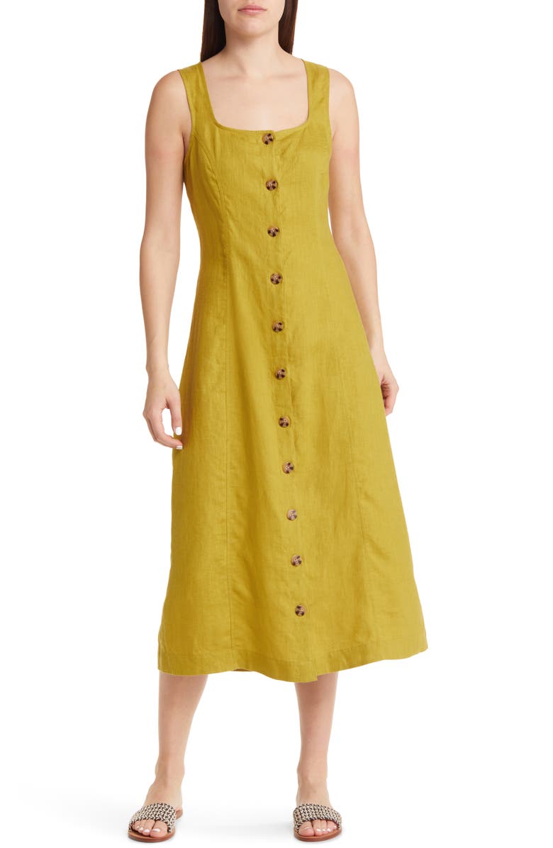 Madewell Button Front Linen Midi Dress, Alternate, color,