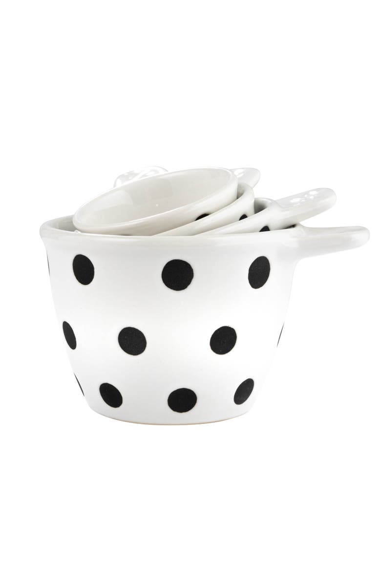 Ceramic Measuring Cups with Polka Dots, Set of 4 Sizes, Black and White, Alternate, color, White