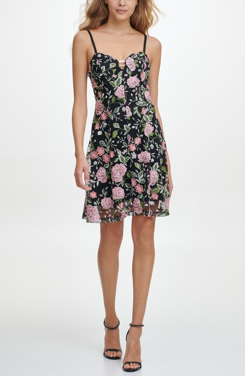 GUESS Floral Embroidered Mesh Fit & Flare Dress, Alternate, color, 
