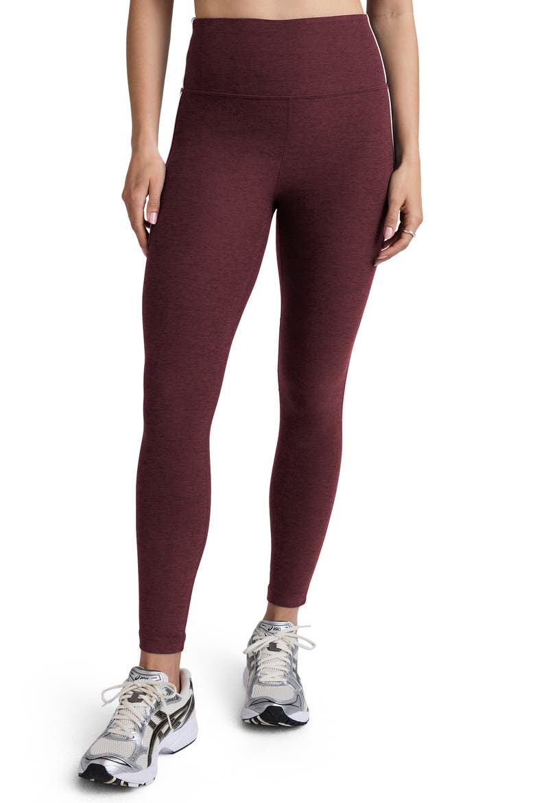 Space Dye High Waist Midi Leggings, Main, color, MIDNIGHT BURGUNDY HEATHER