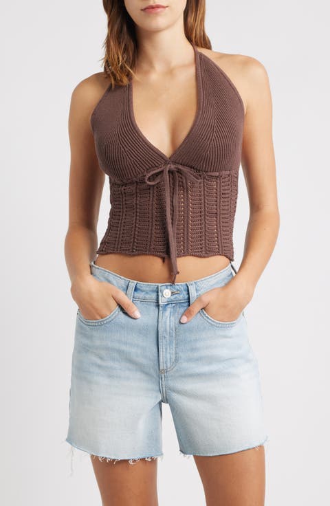 Kelli Open Stitch Cotton Halter Top