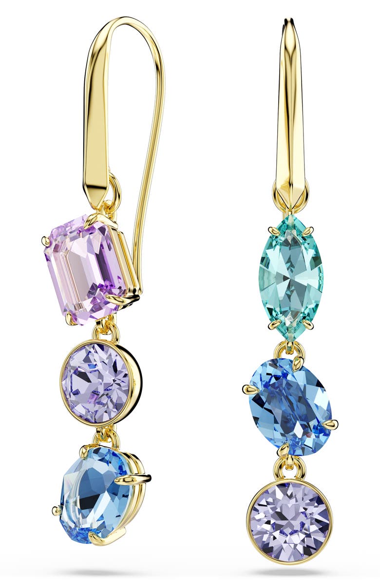 Swarovski Gema Crystal Mismatched Drop Earrings, Main, color, Gold/ Multi