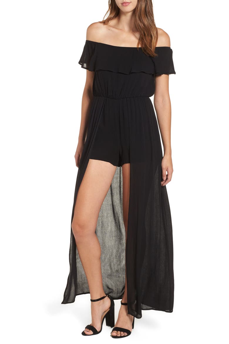 Gauze Maxi Romper, Main, color, BLACK