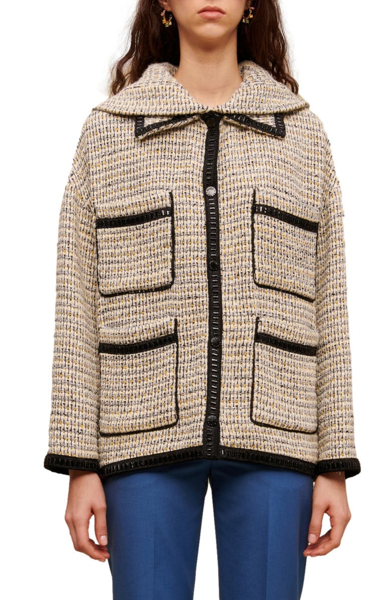 maje Gakota Hooded Tweed Jacket, Main, color, 