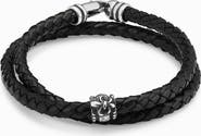 Oradina Mens Voyager Leather Bracelet in Sterling Silver
