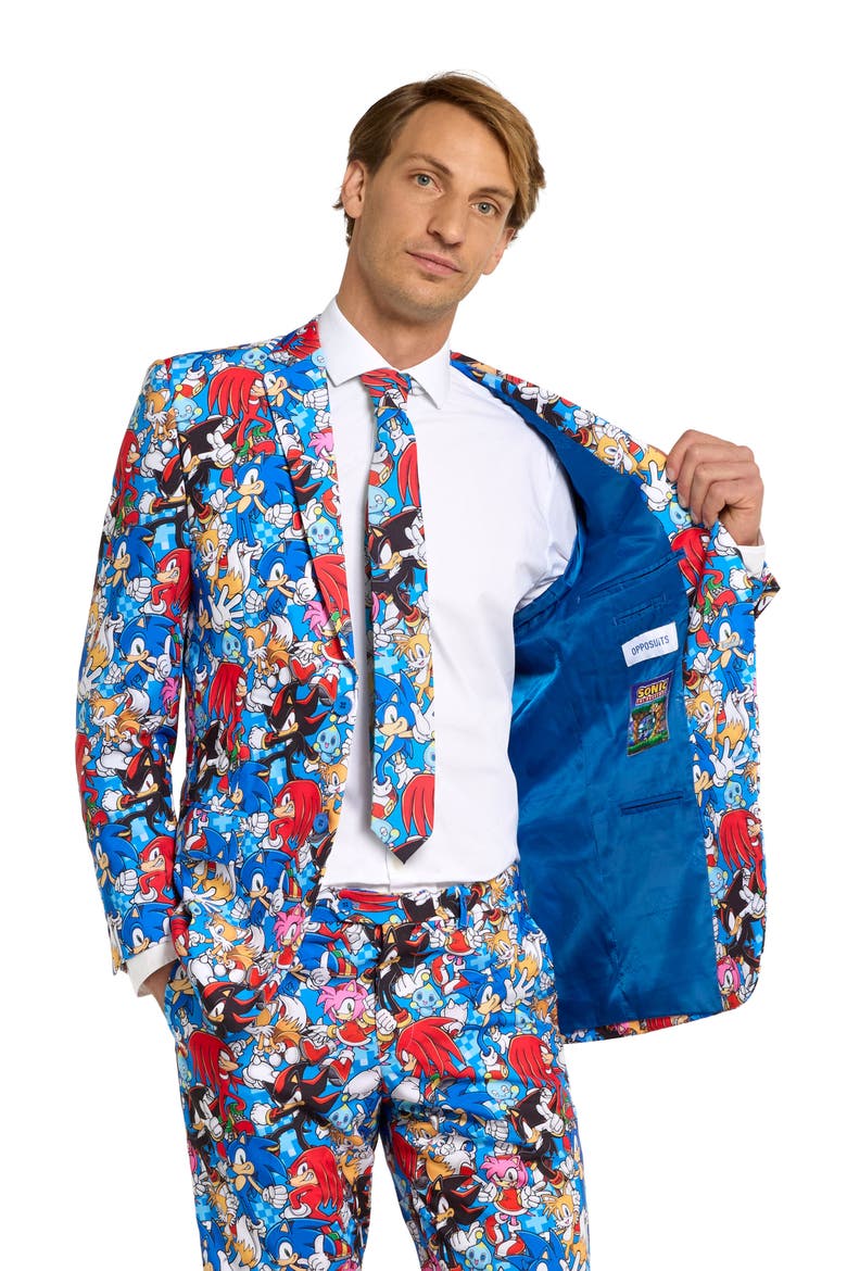 x Sonic the Hedgehog Slim Fit Two-Piece Suit & Tie Set, Alternate, color, BLUE