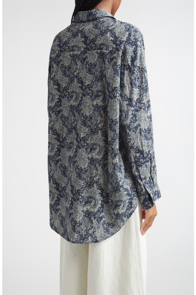 Drop Neck Pintuck Paisley Print Button-Up Shirt, Alternate, color, BLUE INDIGO PAISLEY