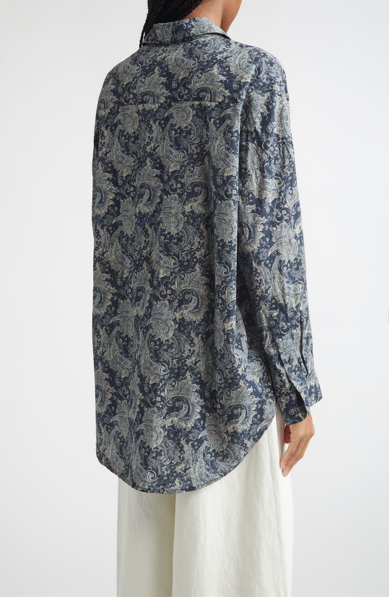 R13 Drop Neck Pintuck Paisley Print Button-Up Shirt, Alternate, color, Blue Indigo Paisley