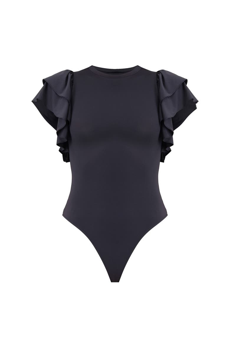 Ruffle Sleeve Bodysuit, Alternate, color, Navy Blue