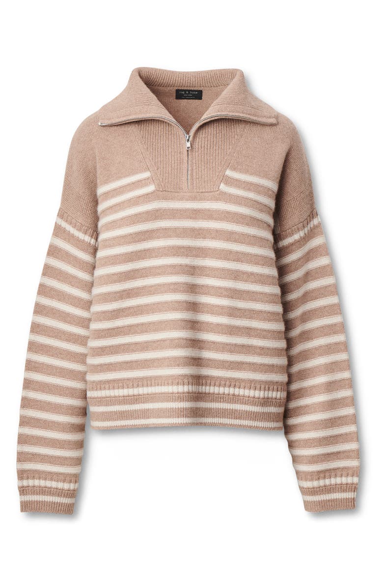 rag & bone Raven Stripe Wool & Cashmere Quarter Zip Sweater, Alternate, color, Camel