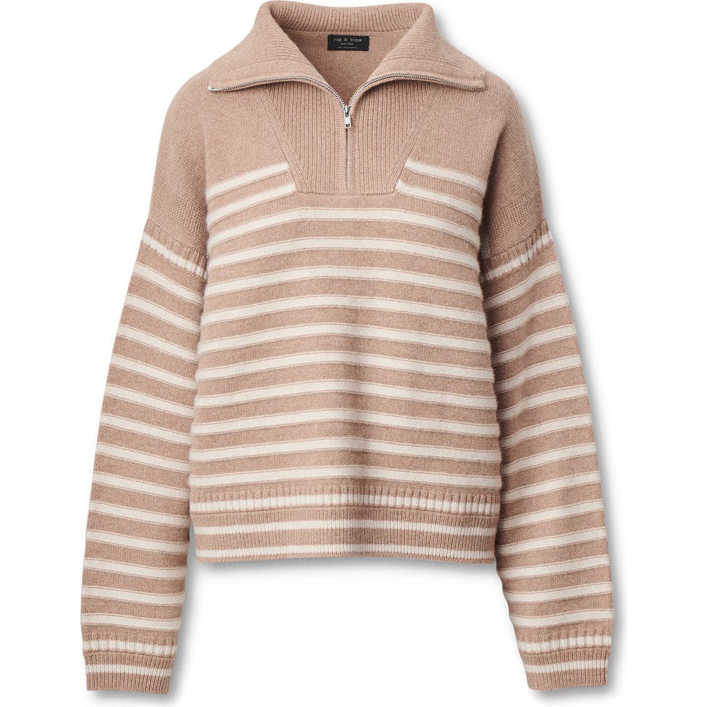 Rag & Bone Raven Stripe Wool & Cashmere Quarter Zip Sweater In Brown