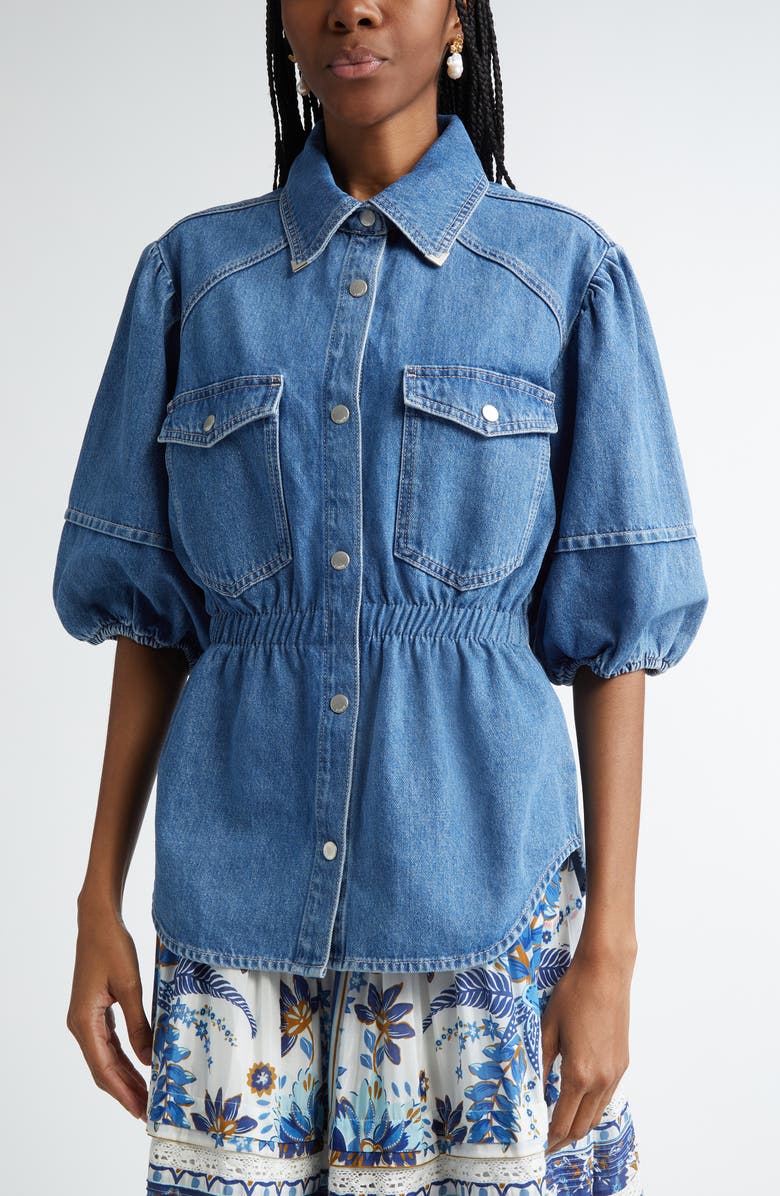 FARM Rio Puff Sleeve Denim Shirt, Alternate, color,