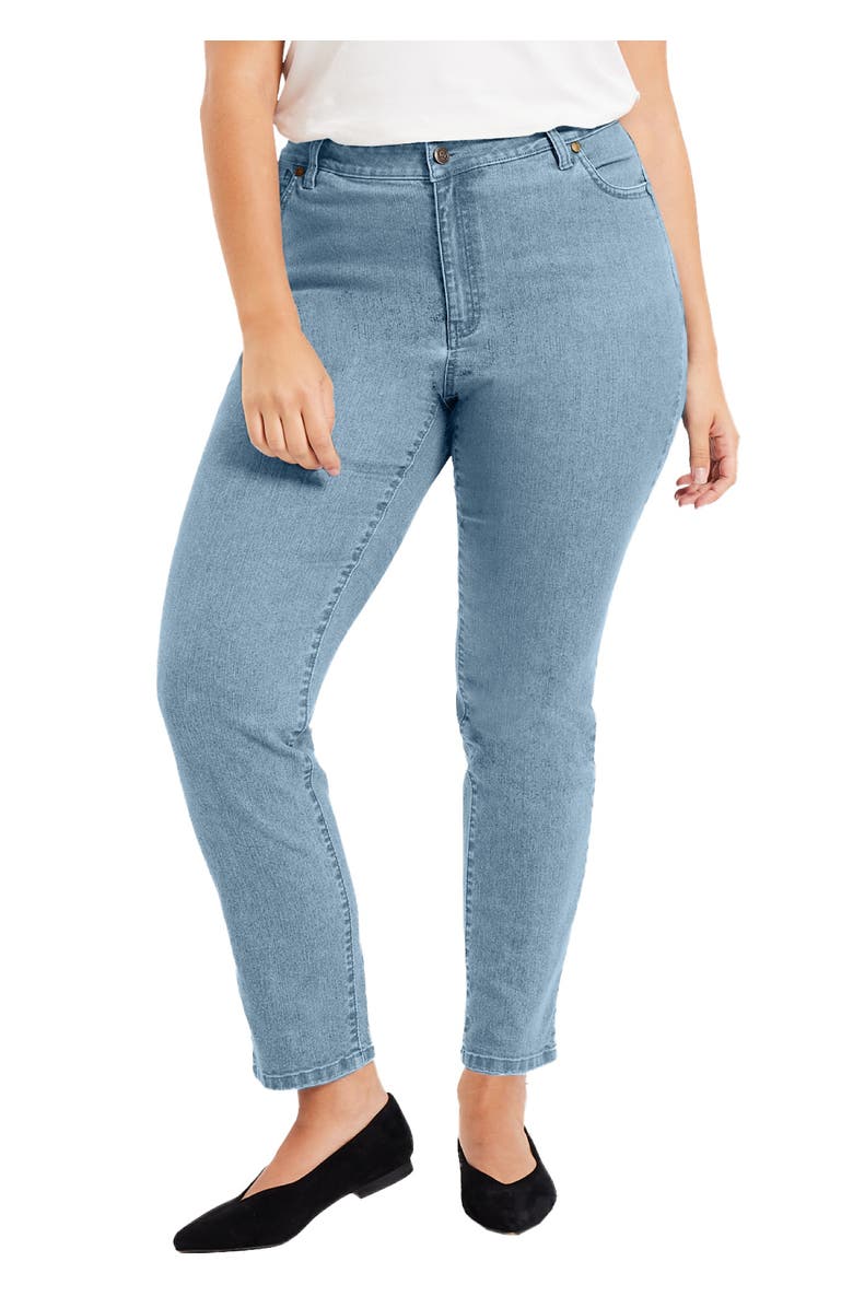 June + Vie Curvie Fit Straight-Leg Jeans, Main, color, Light Blue