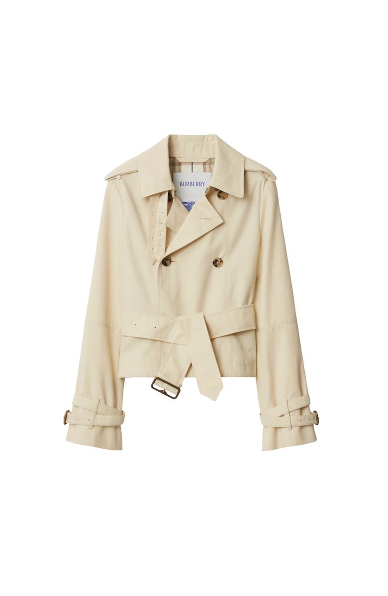 Burberry Cropped Cotton Blend Trench Jacket, Alternate, color, 