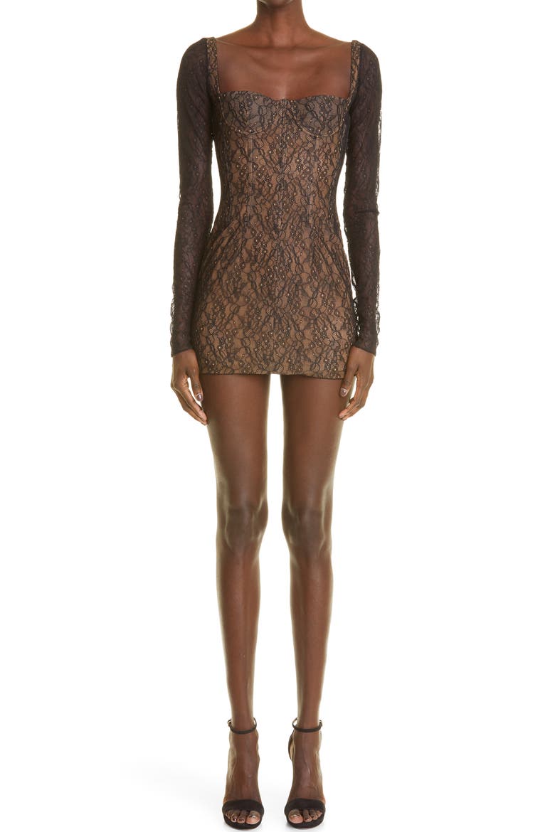 Long Sleeve Lace Dress, Main, color, BLACK