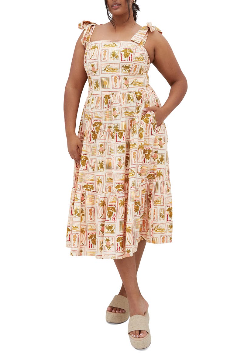 Leila Print Tie Strap Dress, Main, color, COOL TROPICS