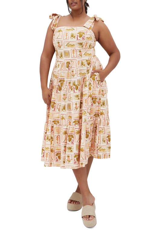 City Chic Leila Print Tie Strap Dress In Cool Tropics