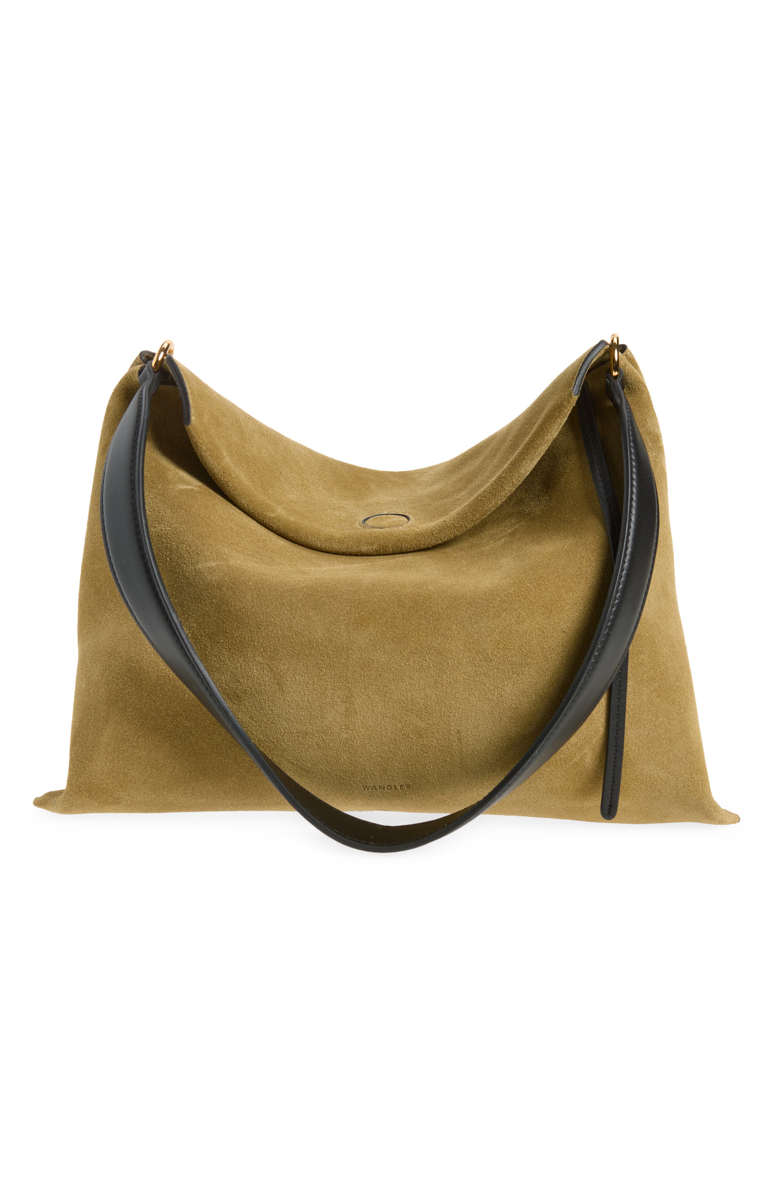 Wandler Small Penelope Slouch Suede Shoulder Bag, Main, color, Khaki Suede / Black