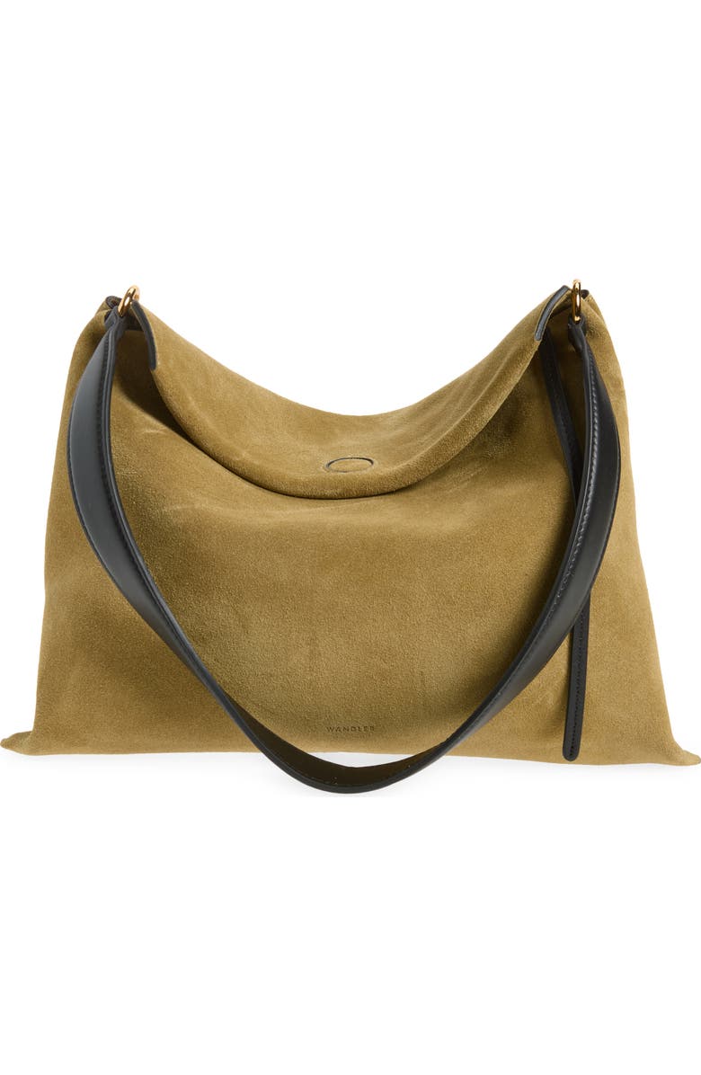 Wandler Small Penelope Slouch Suede Shoulder Bag, Main, color, Khaki Suede / Black