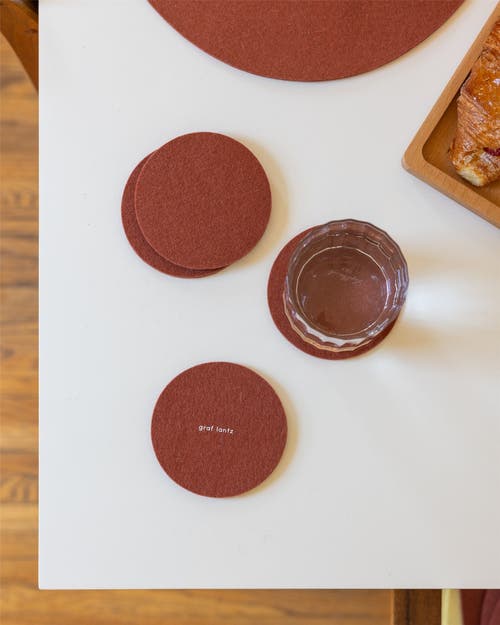 Graf & Lantz Graf Lantz Bierfilzl Merino Wool Round Coaster Solid 4 Pack In Terracotta