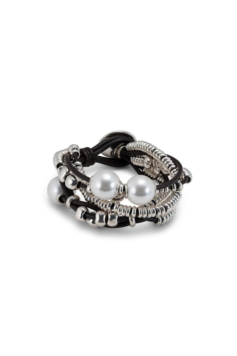 Smooth Leather Loop Bracelet, Main, color, Silver