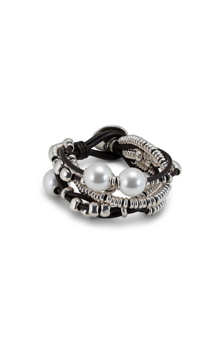 UNODE50 Smooth Leather Loop Bracelet, Main, color, Silver