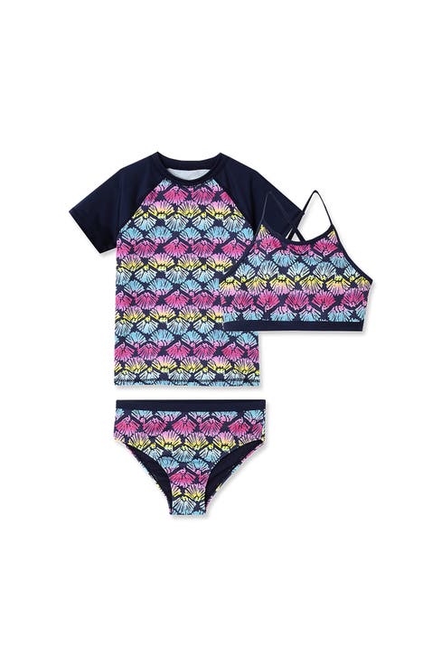 Girls Chlorine Resistant Short Sleeve Rash Guard Swim Top and Bikini Set