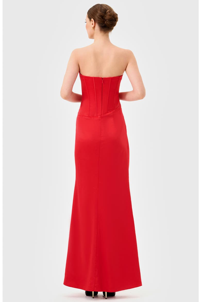 Iyla Strapless Corset Gown, Alternate, color, RED