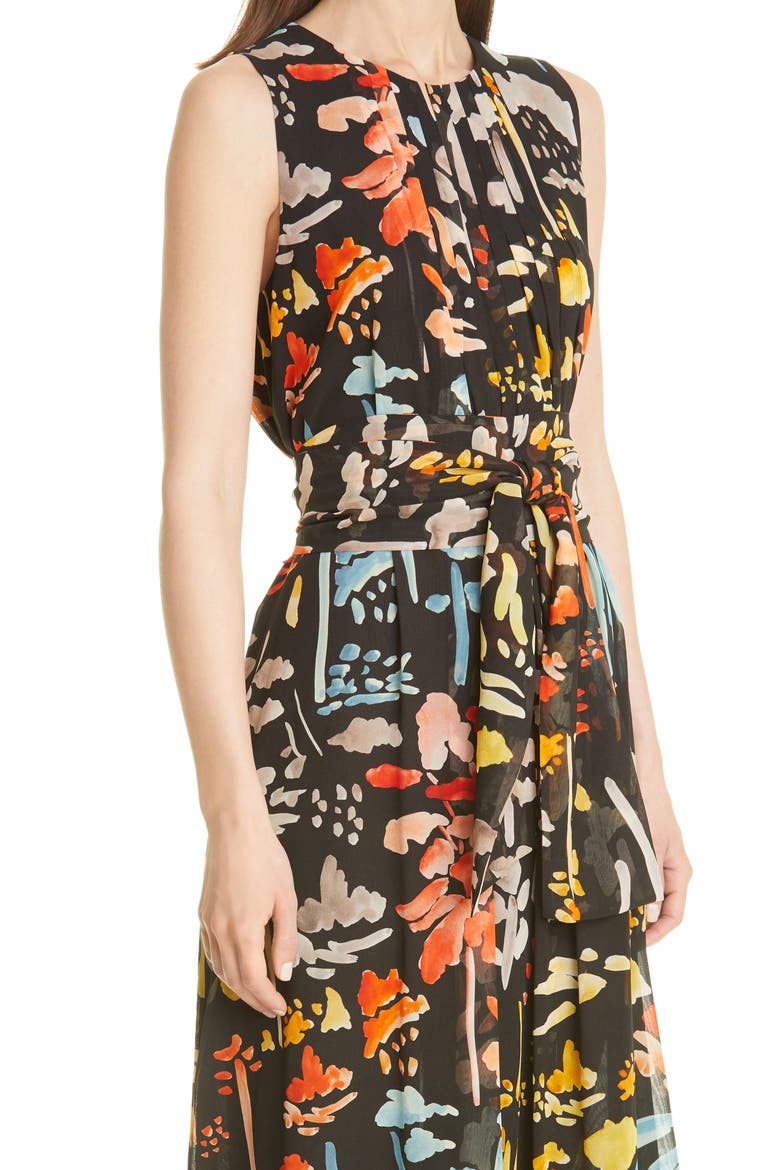 Nia Blooming Eden Silk Dress, Alternate, color, BLACK MULTI