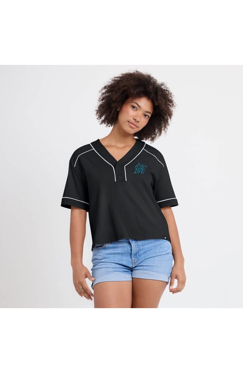 FANATICS Women's Fanatics Black Miami Marlins Oversized Champ Game Cropped V-Neck T-Shirt, Alternate, color, Black