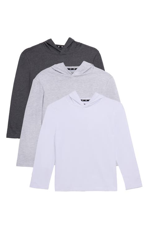 Kids' 3-Pack Hooded Long Sleeve Cotton T-Shirts (Big Kid)