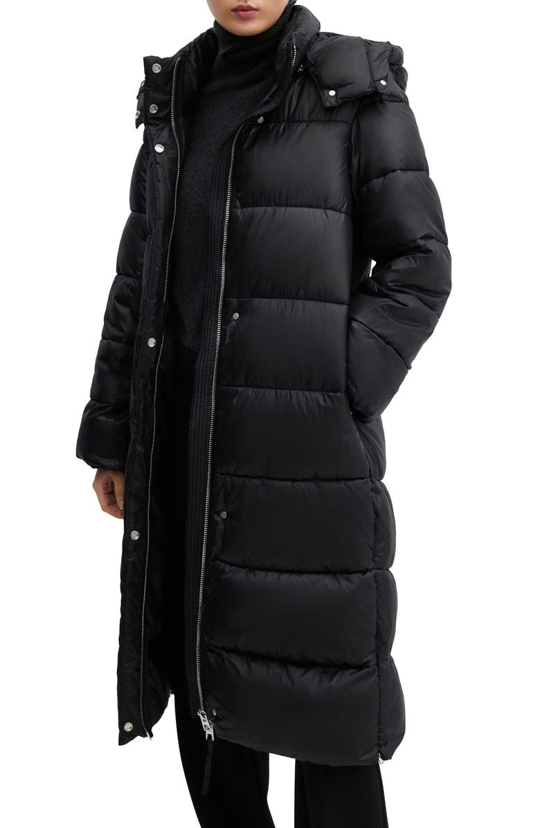 MANGO Water Repellent Channel Quilted Hooded Coat, Main, color, 