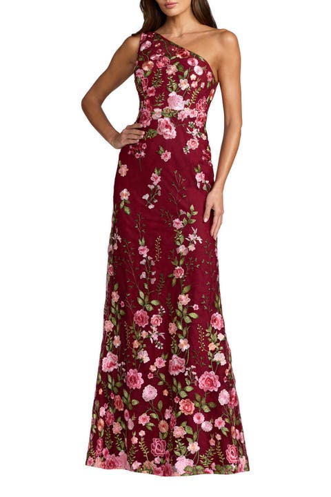 One Shoulder Lace Embroidered Gown