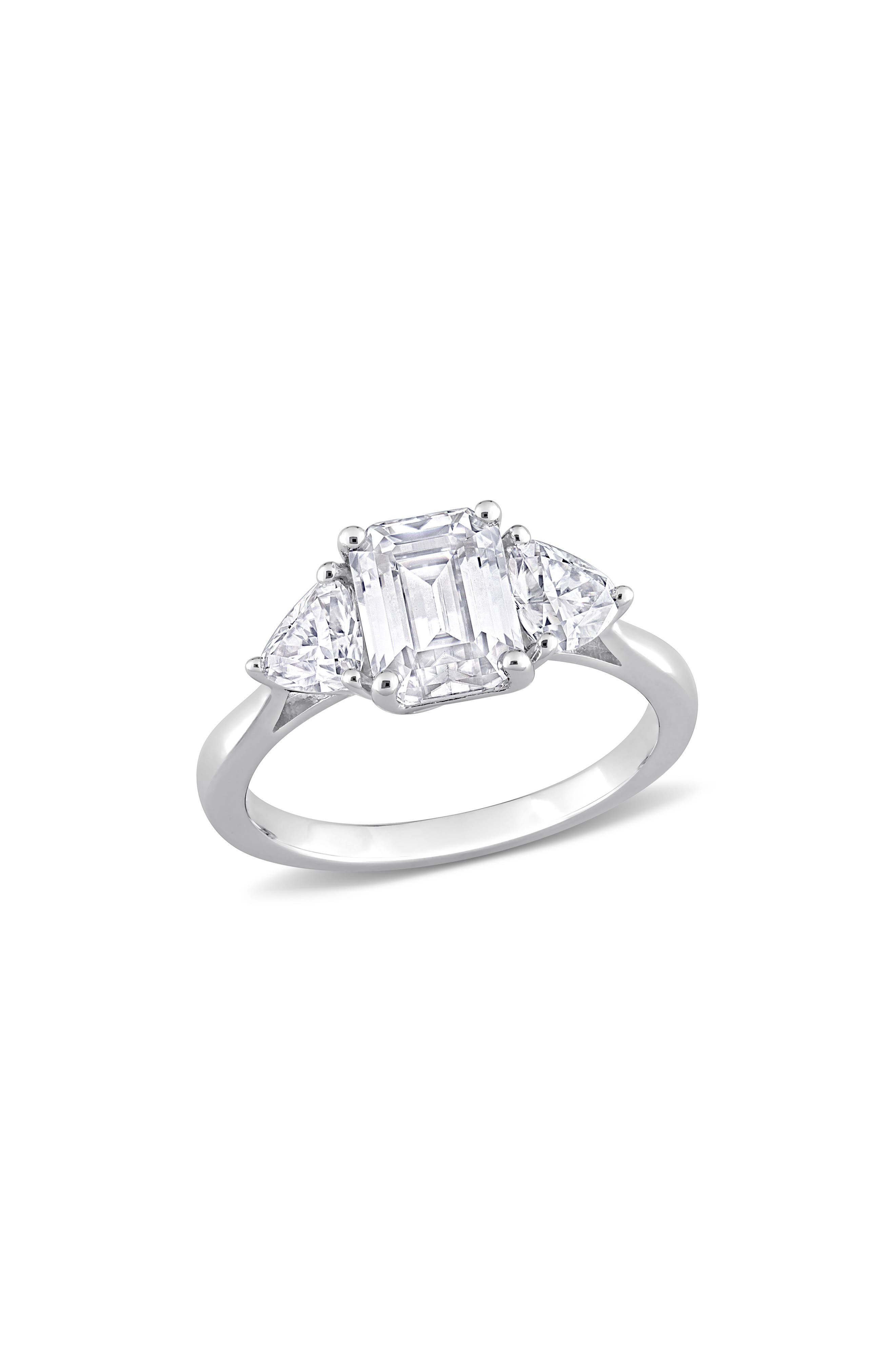 DELMAR Octagon Cut & Trilliant Cut Moissanite Ring