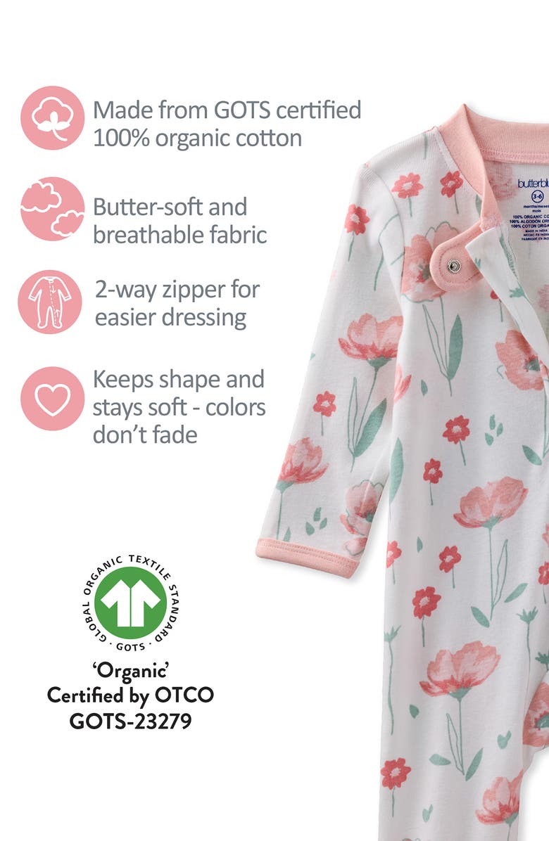 BUTTERBLU Scout One-Piece Organic Cotton Pajamas, Alternate, color, Floral Fields