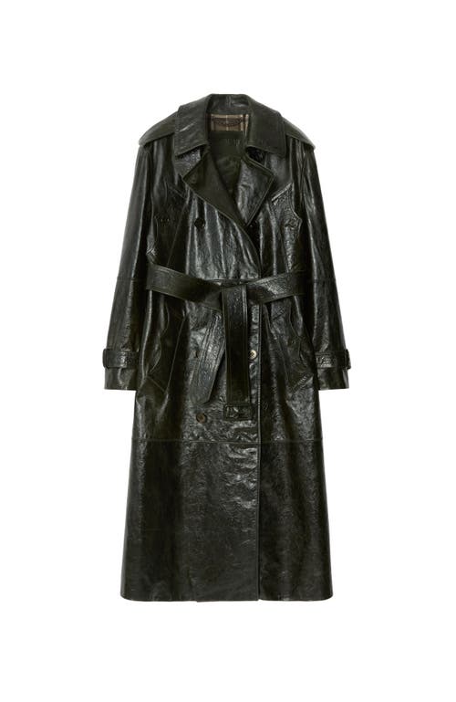 Burberry Long Leather Castleford Trench Coat In Black