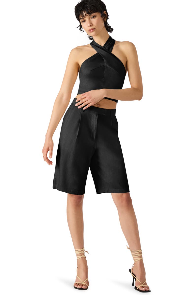 Steve Madden Ivana Linen Blend Bermuda Shorts, Alternate, color, Black